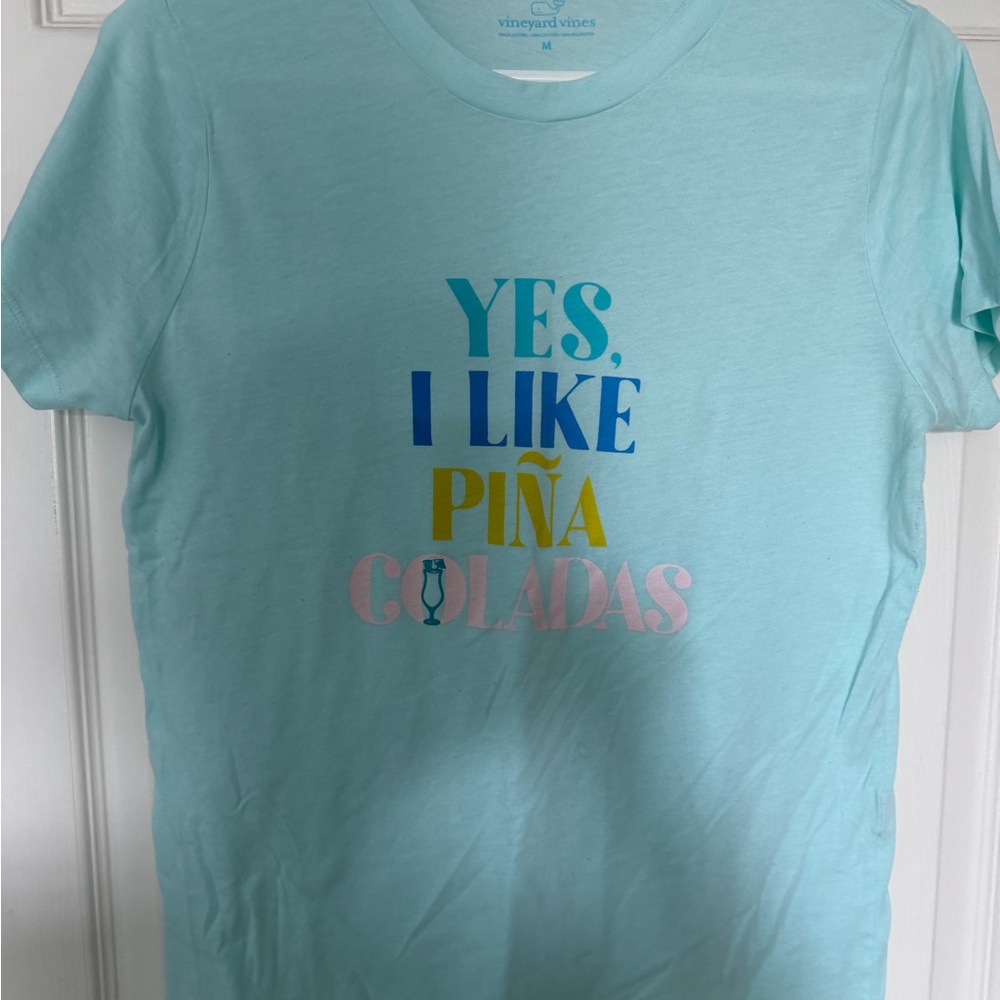 Vineyard Vines Light Aqua Graphic Tee with Teal Print